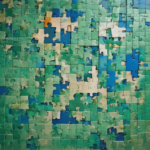 Blue and green puzzle pieces symbolizing debt and equity, interconnecting to form a complete capitalization image. Enhances SEO with