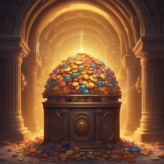 Golden vault filled with coins and gems, representing over-collateralized assets providing extra protection to loan value