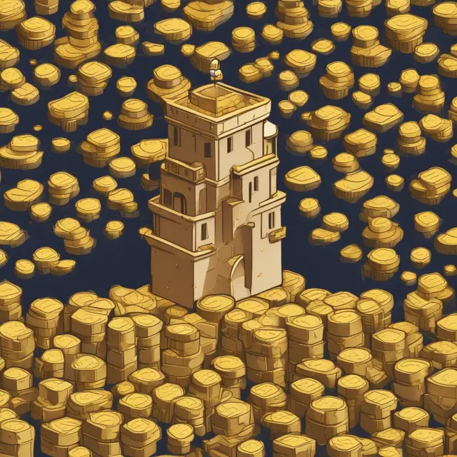 Image of a sturdy fortress with gold coins forming its walls and soldiers standing guard, representing investor security through over-collateralization in securitized transactions.