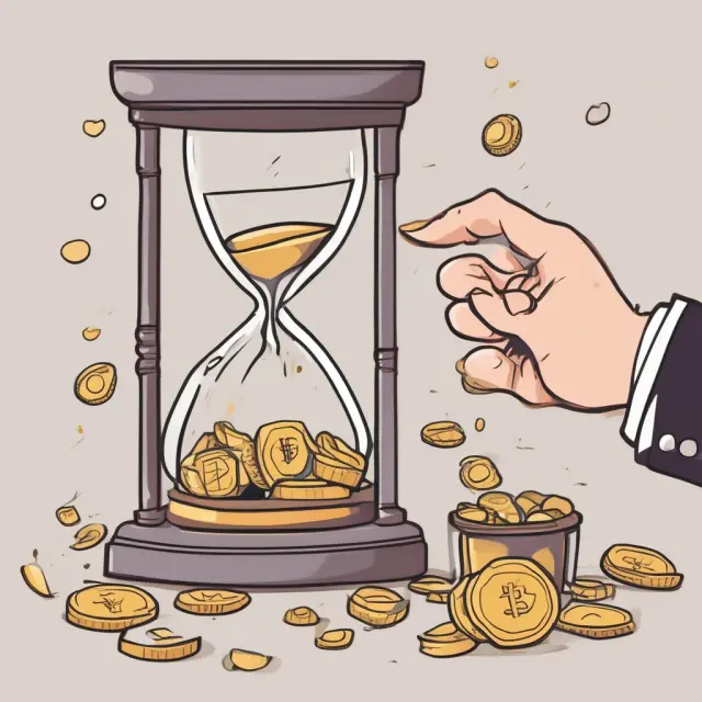 Visualizing overdraft fees trend: Hourglass releasing coins (fees) symbolizing their historical decline, affecting both consumers and banks