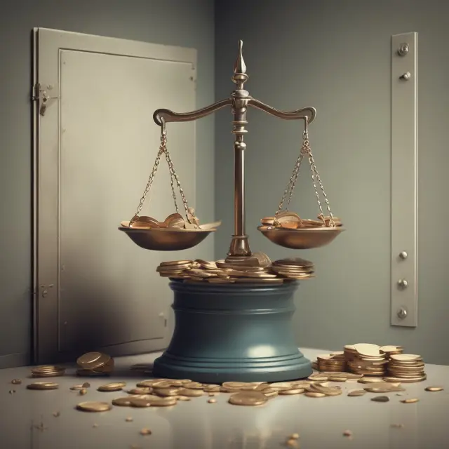 An image of a vault containing an old-fashioned scale tipping towards 