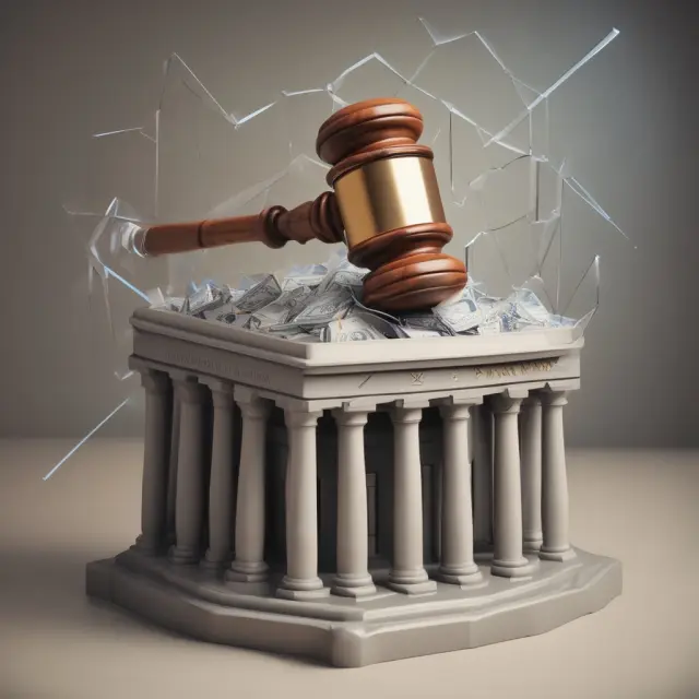 Regulator breaking open a fortified vault, revealing overdraft protection regulations and fee disclosures.