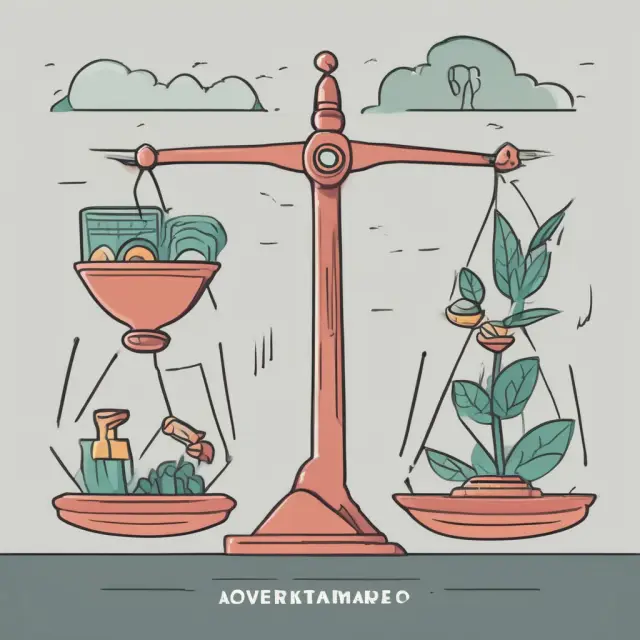 A scale balanced between financial growth (advantages) and potential pitfalls (disadvantages) illustrating overdraft protection