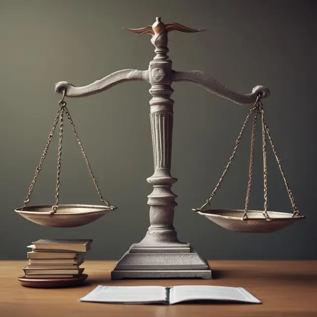An image of a set of scales with one pan labeled 