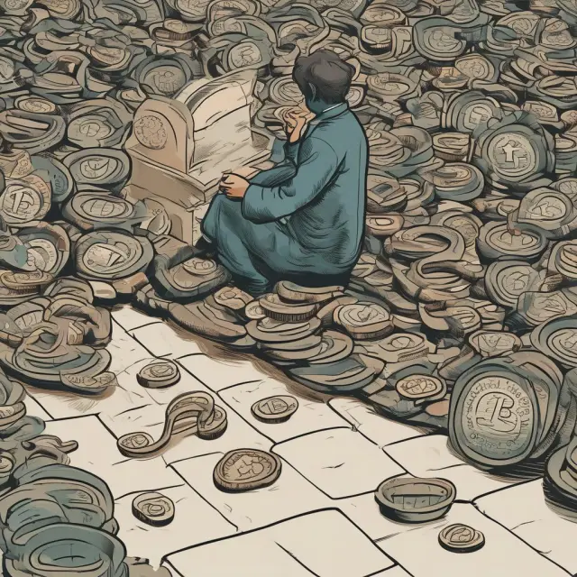An individual trying to hold back a pile of coins representing overdraft fees and fighting against interest rate snakes