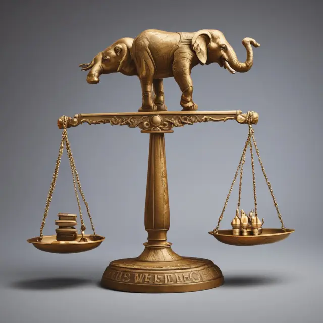 Wells Fargo logo versus an elephant representing excessive consumer fees in a balancing scale
