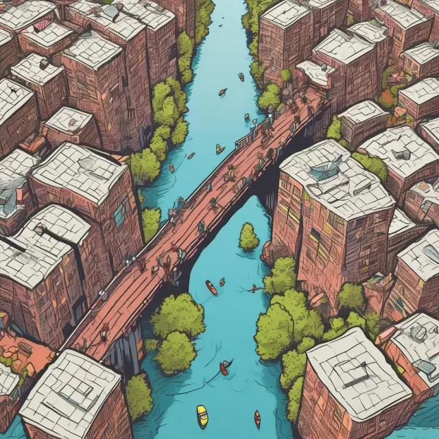 Image: A consumer balancing on a wobbly bridge, burdened with debt represented as heavy boulders, seeking to find balance and security