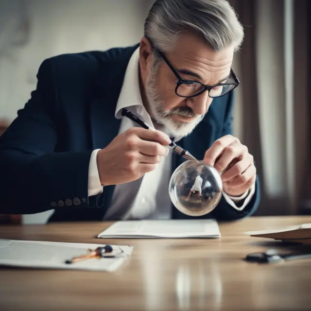 An actuary examines the future of pension obligations using a crystal ball, surrounded by graphs illustrating benefit payments, salary growth, and investment earnings