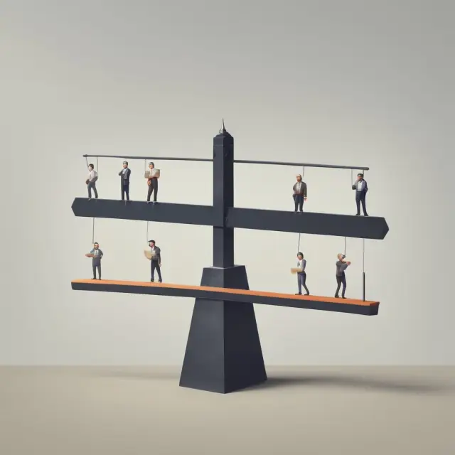 Small and large companies on a seesaw illustrating the impact of company size on options overhang and investor returns