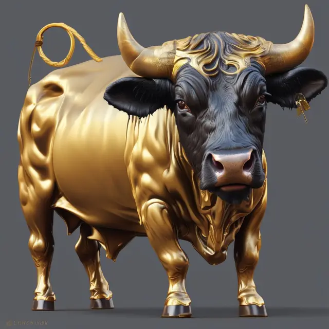 A stock bull with a sack of gold scales in hand, symbolizing companies effectively managing overhang through various strategies