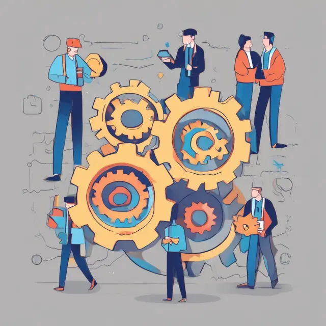 Employees joining gears symbolizing improved financial performance and reduced volatility through employee stock ownership programs