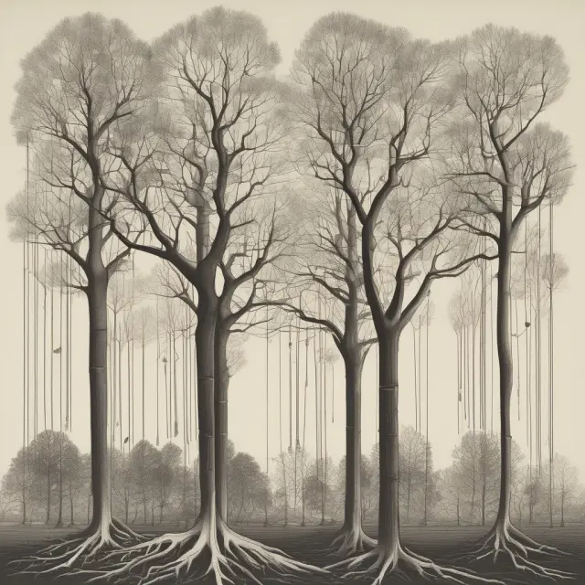 Abstract trees representing industries with different sizes of overhead rate 