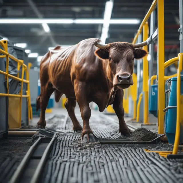 An image of a lean bull implementing waste reduction techniques on an assembly line, symbolizing process optimization and cost savings