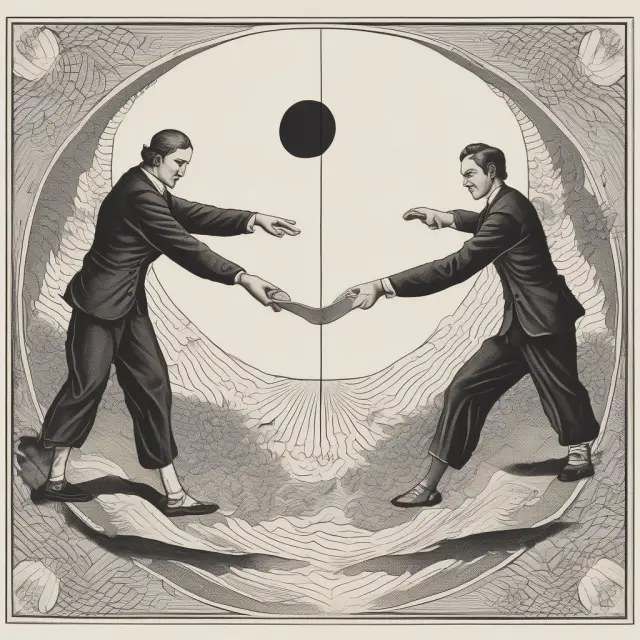 An architect, representing financial prudence, balances yin-yang scales symbolizing operating expenses and revenue