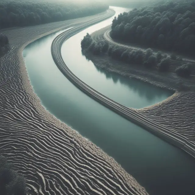 A winding river symbolizing variable overhead costs, which ebb and flow with business activity levels and impact profitability