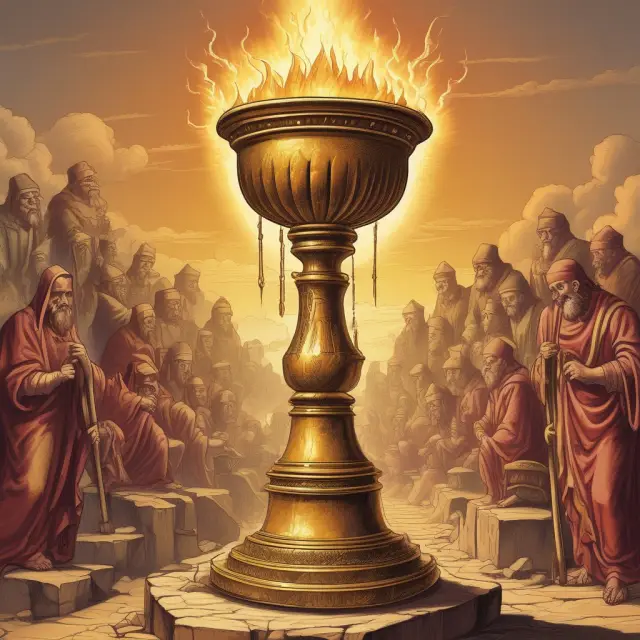 A golden scale tips towards a blazing furnace, representing the potential instability and inflationary pressures of an overheating economy.