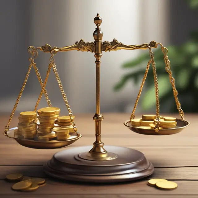 Golden coins symbolize assets while futures contracts represent hedges. A balanced scale illustrates efficient risk management in hedging.