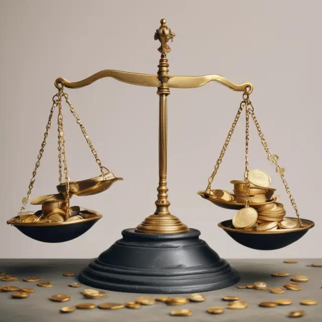 Golden scale image: Teetering over-hedged assets balance risk and potential loss