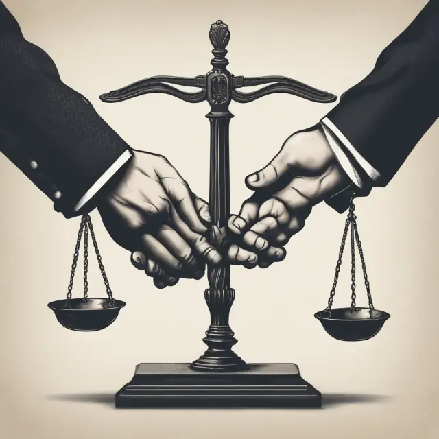 Two hands entwined to represent intergovernmental cooperation, with a balanced scale symbolizing justice and fairness in handling overlapping debt.