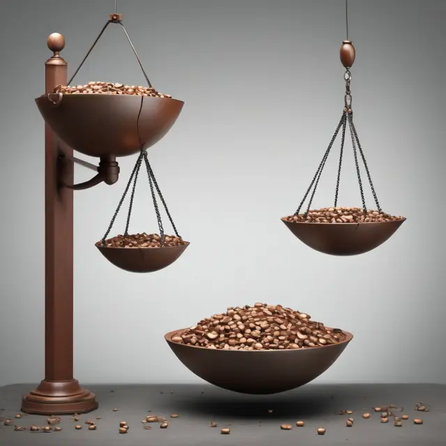 A set of imbalanced scales with debt-filled bowls on one side representing overleveraging.