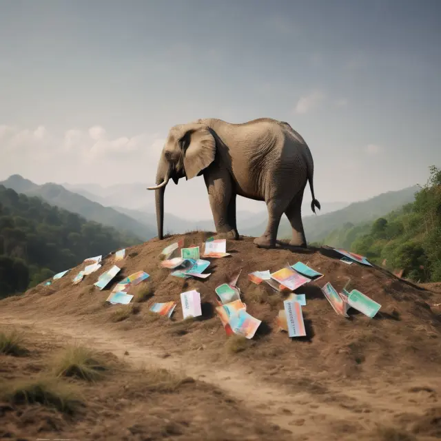 Elephant near a mound representing credit limit, illustrating managing spending to avoid over-limit fees