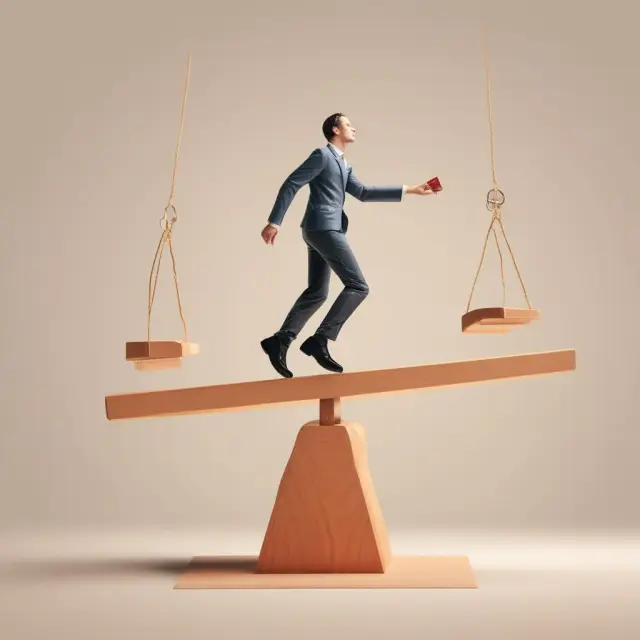 A person managing a seesaw with