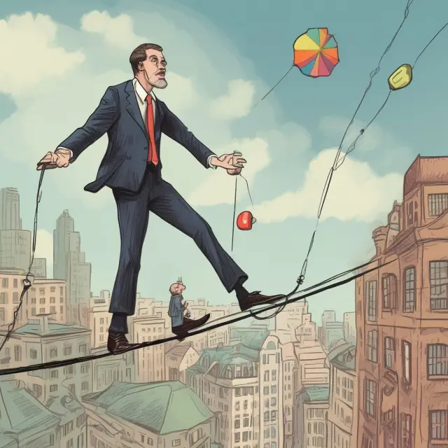 An insurance manager balances excess coverage levels on a tightrope while facing regulatory oversight