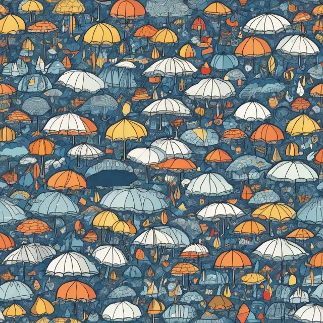 A colorful mosaic of industries like energy, construction, marine, aviation, and others merging under an umbrella, representing excess and surplus lines insurance protecting uncommon risks