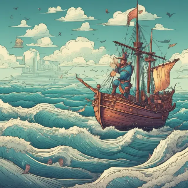 A merchant navigates the choppy crypto seas, consulting a map that displays shifting forex exchange rates