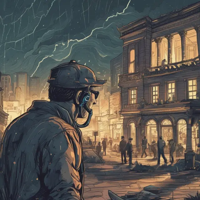 A shielded investor holding a futures contract and stop-loss order during an overnight market storm, minimizing risks