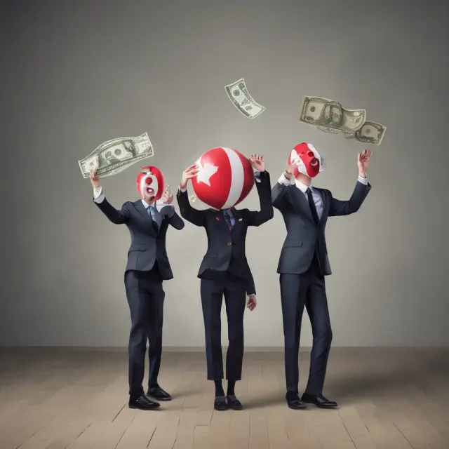 Two jugglers gracefully keeping various currency balls aloft, symbolizing the Federal Reserve (USA) and Bank of Canada as they balance their respective overnight rates