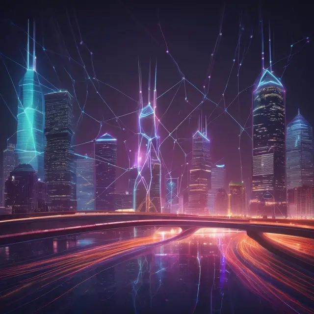 An image of an intricately crafted, glowing digital bridge with investors on both sides representing ECNs, facilitating overnight trading through direct connections.