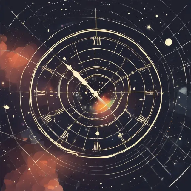 A galaxy of mutual fund stars orbiting an oversized clock, illustrating the forward pricing rule for overnight trading