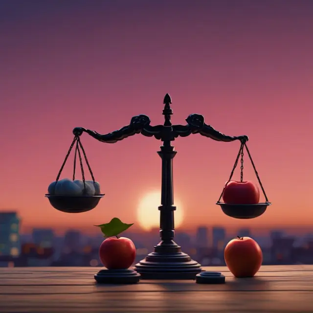 A night marketplace features a balancing scale for risk vs. reward with an illuminated Apple logo symbolizing volatility and liquidity during overnight trading hours.