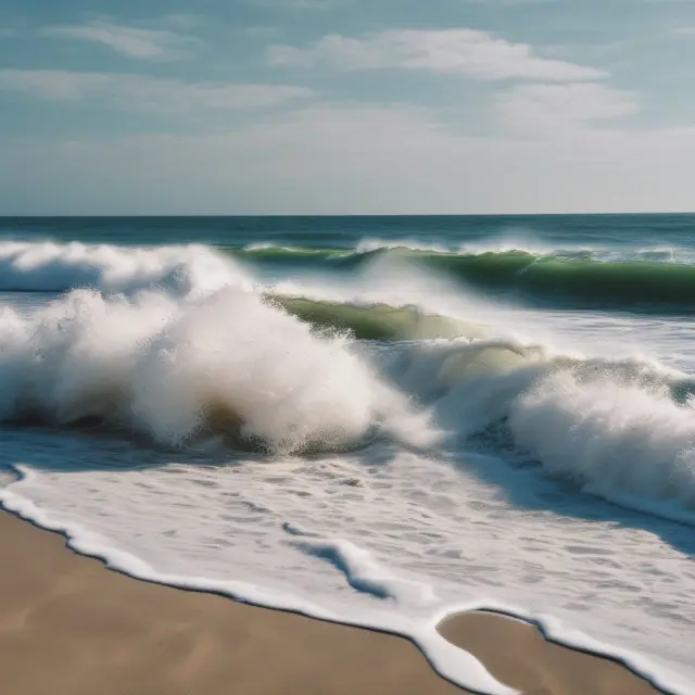 Two interconnected waves representing the efficient market hypothesis (EMH) and behavioral finance clash on a beach, illustrating their contrasting views on market reactions and investor behavior.