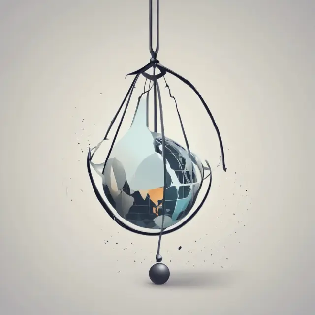 An image of a pendulum swinging between two data points, illustrating the concept of anchoring bias in finance and its impact on investment decisions.