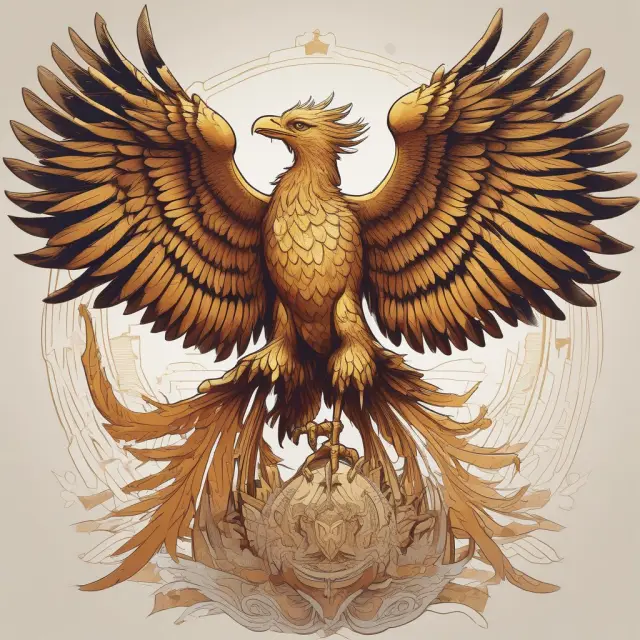 A golden phoenix transforms into an eagle, representing the evolution of OPIC to DFC in U.S. finance and foreign policy.