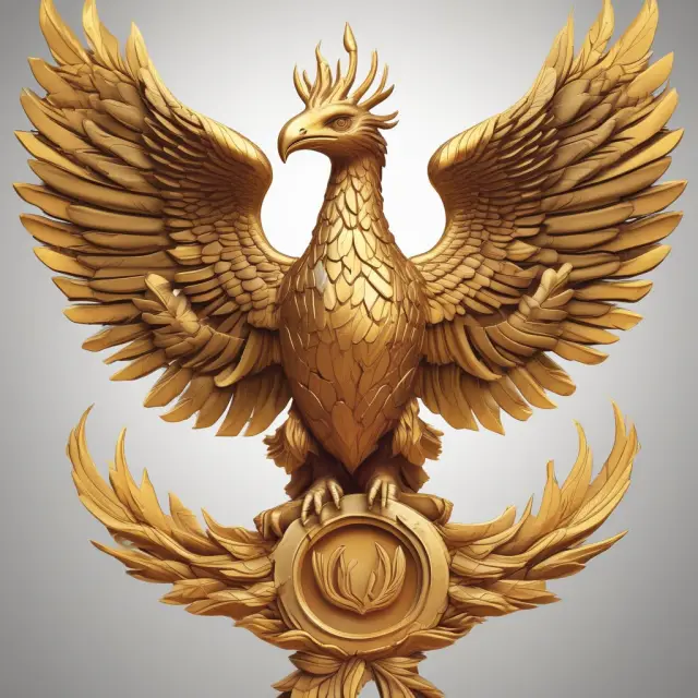 Golden phoenix rising from merger of OPIC and USAID DCAs, forming DFC. New era for US foreign investment in emerging markets.