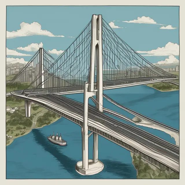 An image of a bridge connecting two continents, with the US Development Finance Corporation in the center, representing global influence and economic development.
