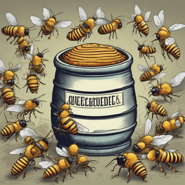 Bee swarm gathering around a labelled honey pot, representing oversubscribed securities and heightened investor demand