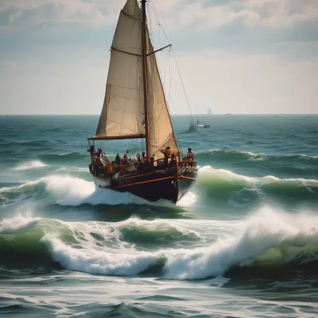 A fleet of boats representing companies navigating an ocean filled with oversubscribed IPOs, depicting the process of capitalizing on high investor demand