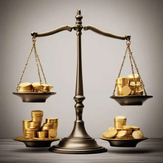 Image depicts a balanced scale with gold coins representing benefits and stock certificates as costs in investment decisions.