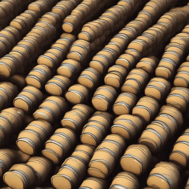 Commodities market with a sea of barrels representing oversupply, and some barrels being discounted to attract buyers
