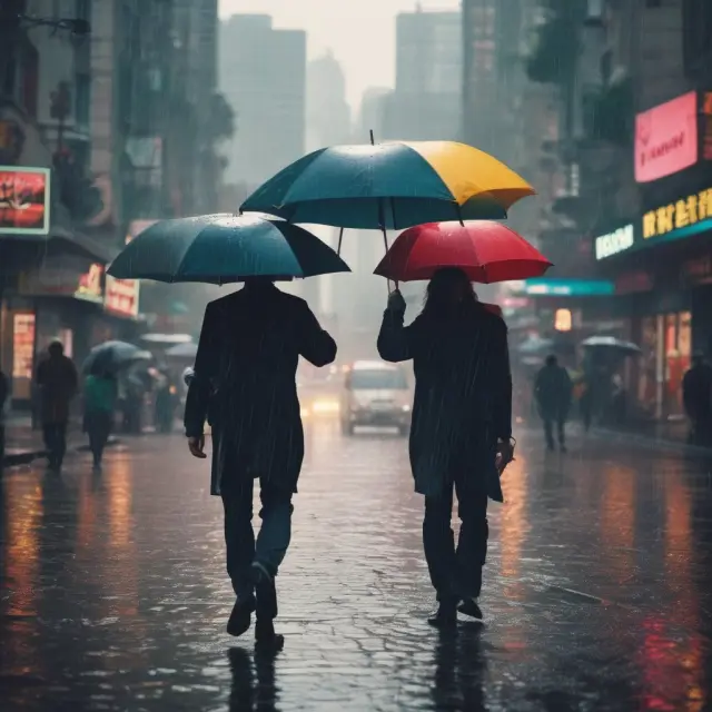 Producers and sellers unite under an umbrella, symbolizing collaboration in dealing with the rainstorm of oversupply
