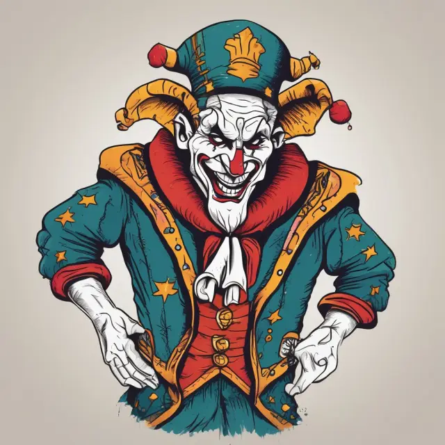A broker wearing jester attire, shuffling and dealing excess cards, symbolizing overtrading driven by commission incentives