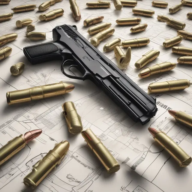 A shotgun dispersing bullets amidst a turbulent financial market, illustrating the destructive nature of shotgun overtrading