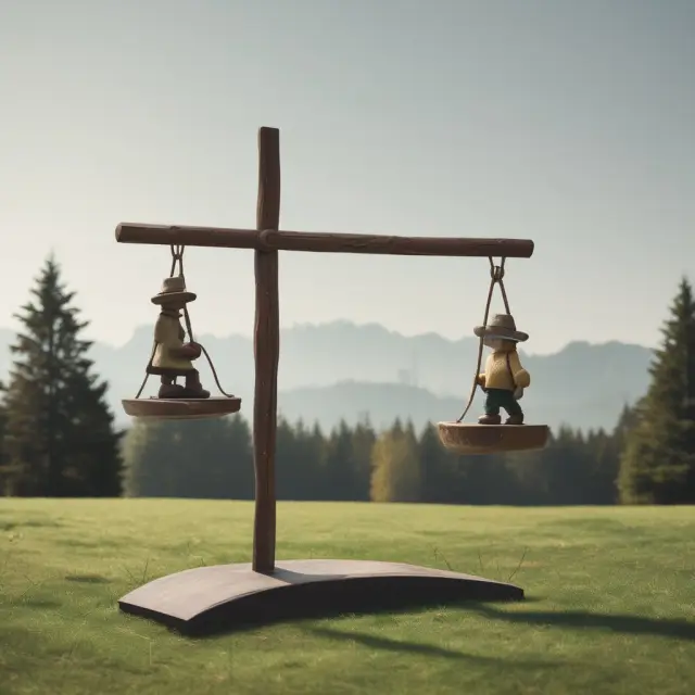 Seesaw representing market efficiency theory (MET) vs. fundamental analysis (FA), illustrating their continuous debate in the stock market landscape.