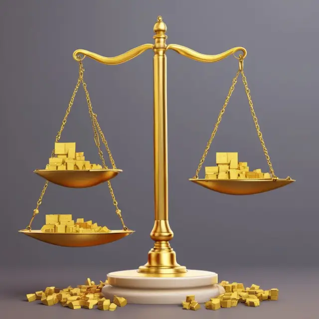 Scales tilting with gold bars representing overweight investments in the stock market