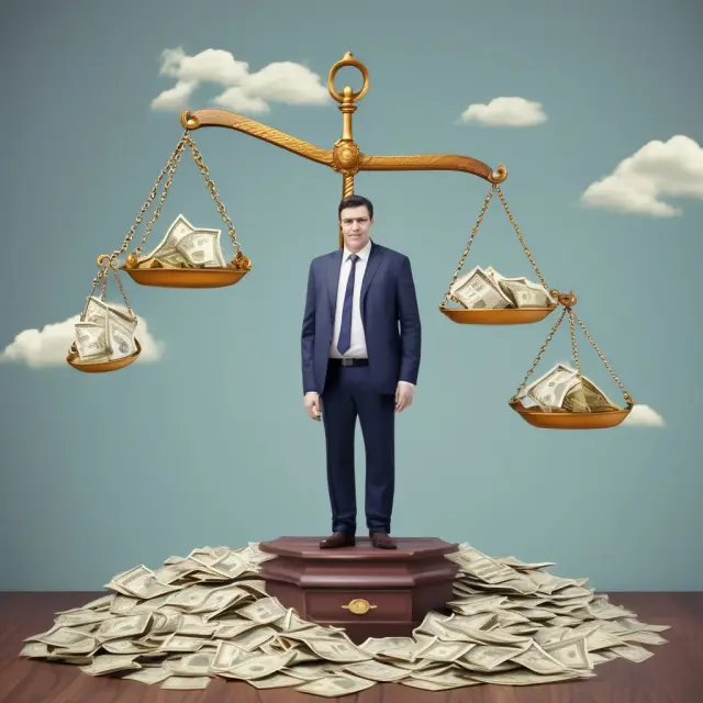 An investor adjusting a pair of scales to favor overweight investments in a specific sector