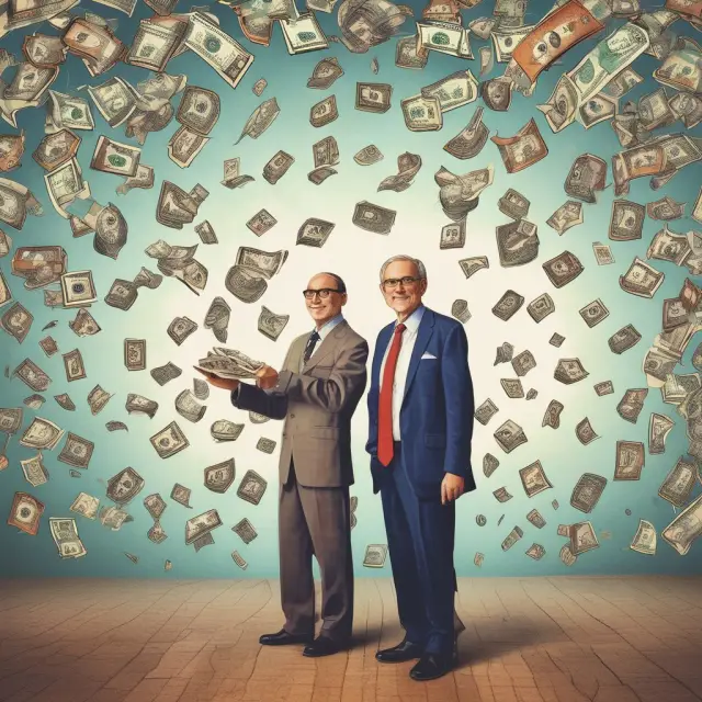 Artwork featuring three successful investors holding flowering trees, each tree symbolizing their portfolios filled with overweighted investments